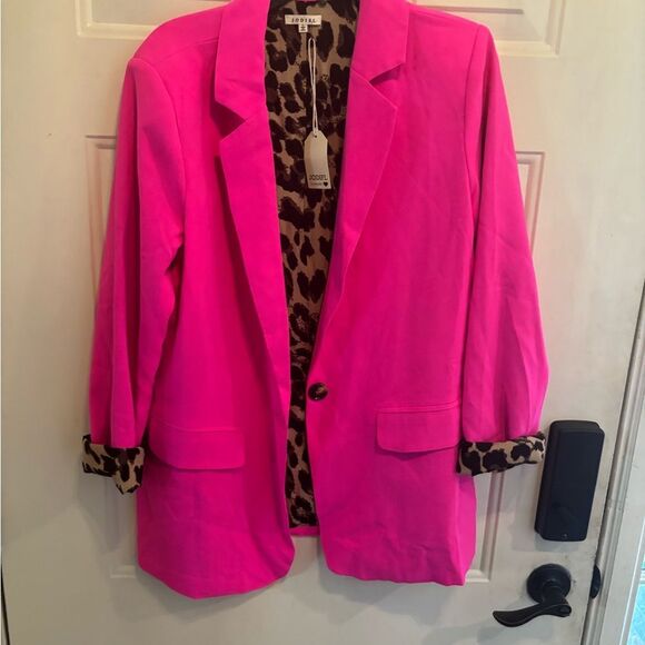 JODIFL Vibrant Pink Blazer with Leopard Print Lining - Picture 4 of 5